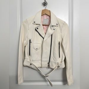Sandro Authentic Edwin White Sheep Leather Cropped Motorcycle Jacket - Size 1